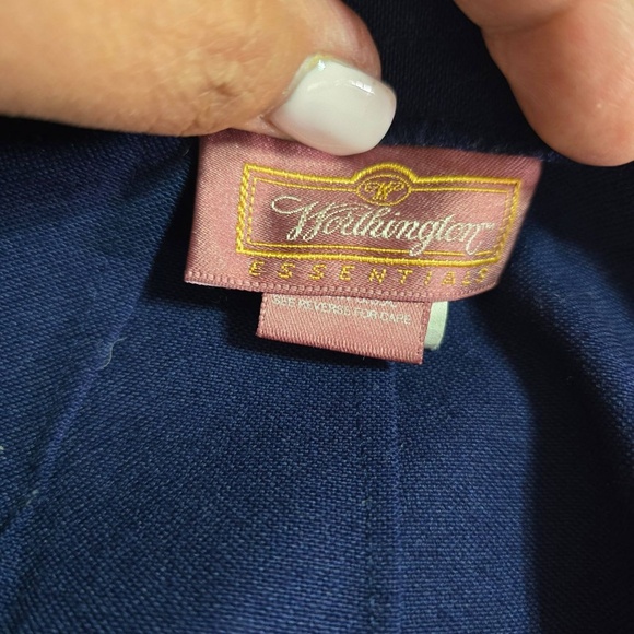 Vintage Worthington Pencil Skirt Womens 14 Navy Blue Midi Wool Blend Career USA - Picture 3 of 14